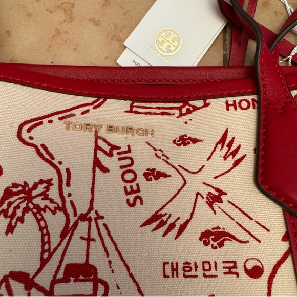 Tory Burch Perry Printed Canvas Triple-Compartment Tote Red Destination NWT*** - Picture 8 of 10